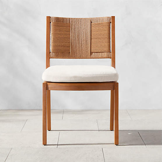 Roc Teak and Rattan Dining Chair with Ivory Sunbrella® Cushion by Ross Cassidy