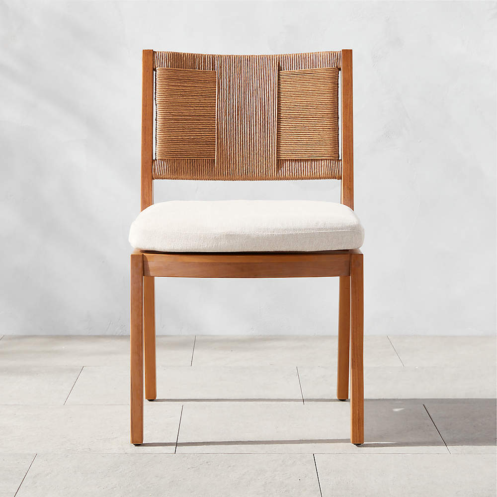 Roc Teak and Rattan Outdoor Dining Chair with Ivory Sunbrella