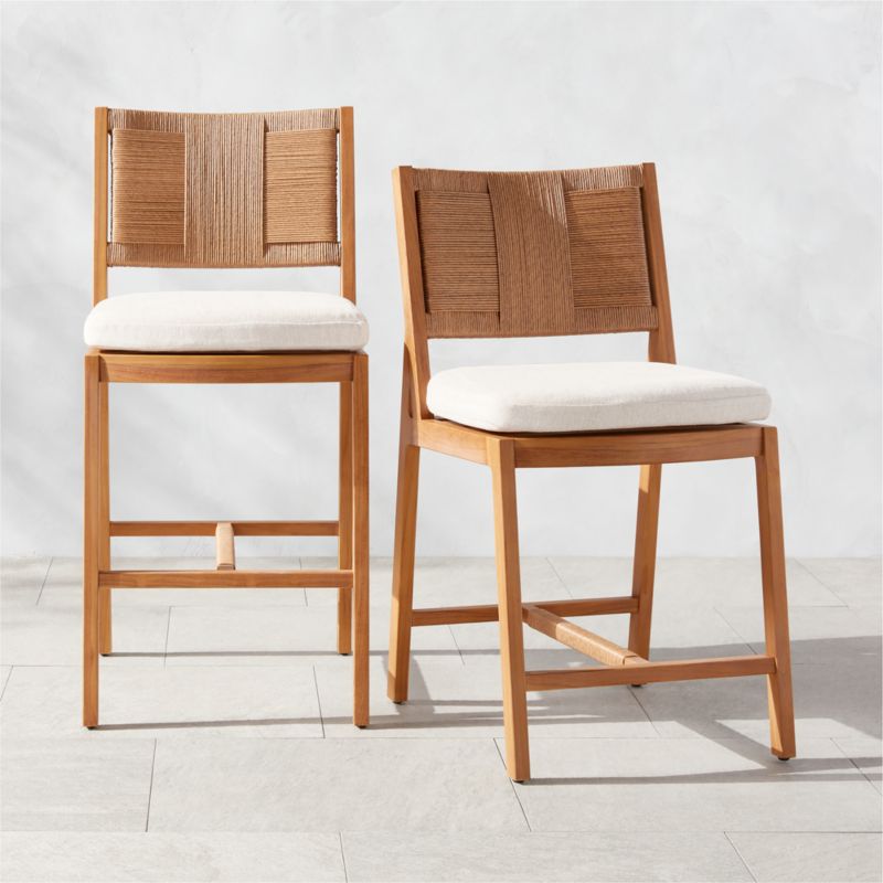 Roc Teak and Rattan Bar Stool with Ivory Sunbrella® Cushion - image 3 of 10