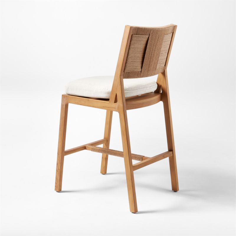 Roc Teak and Rattan Bar Stool with Ivory Sunbrella® Cushion - image 7 of 10