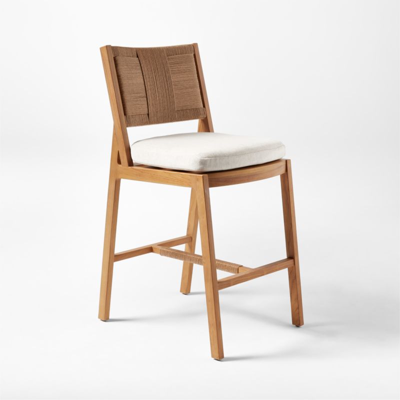 Roc Teak and Rattan Bar Stool with Ivory Sunbrella® Cushion - image 5 of 10