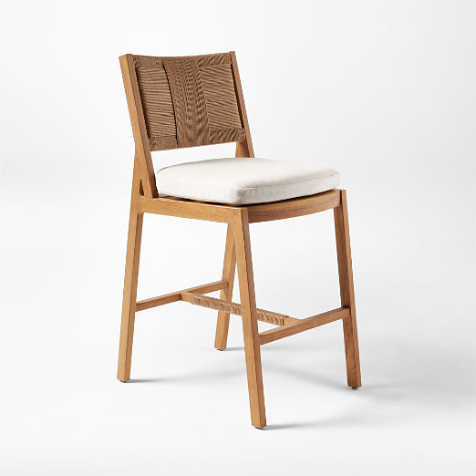 Roc Teak and Rattan Bar Stool with Ivory Sunbrella® Cushion