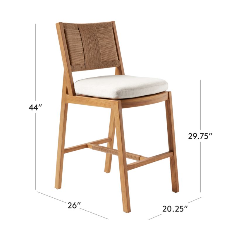 View Roc Teak and Rattan Bar Stool with Ivory Sunbrella® Cushion - image 3 of 10