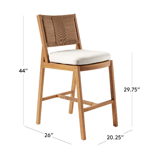 Roc Teak and Rattan Bar Stool with Ivory Sunbrella® Cushion by Ross Cassidy