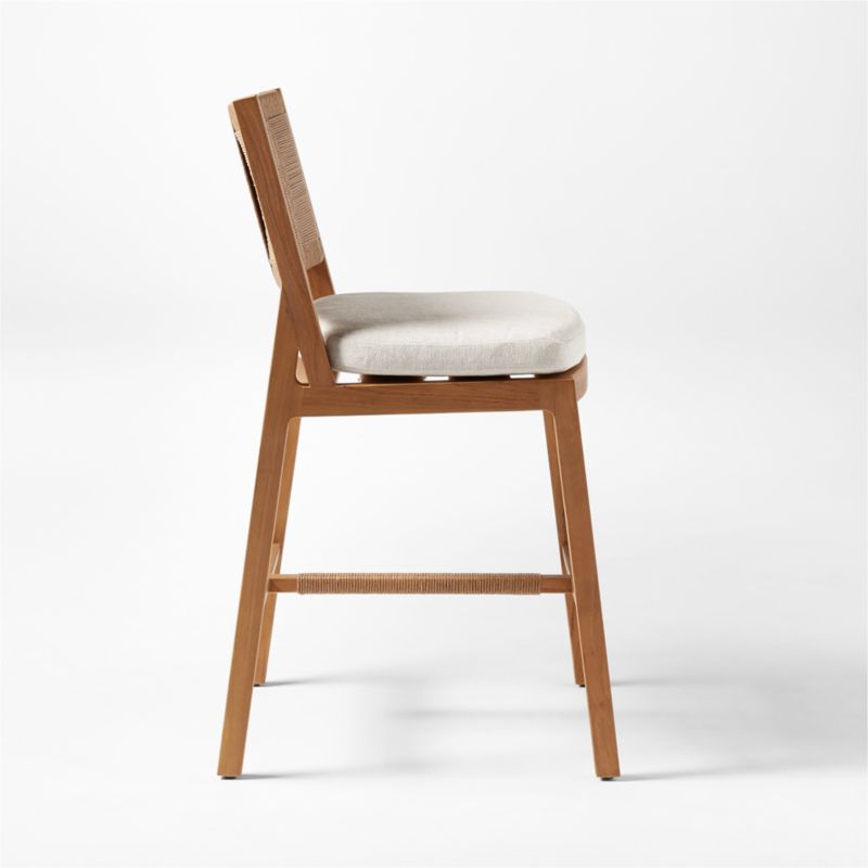 Roc Teak and Rattan Bar Stool with Ivory Sunbrella® Cushion - image 6 of 10