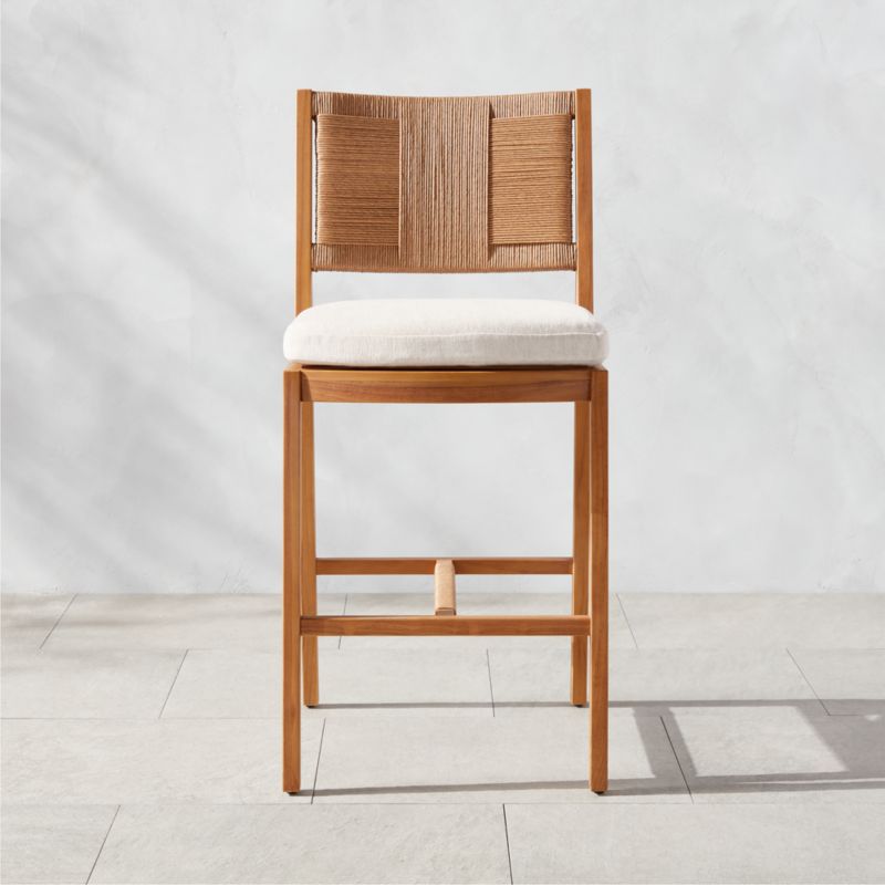 Roc Teak and Rattan Bar Stool with Ivory Sunbrella® Cushion - image 0 of 10