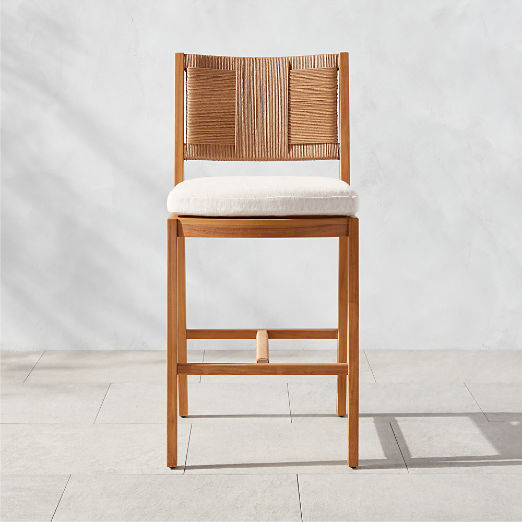 Roc Teak and Rattan Bar Stool with Ivory Sunbrella® Cushion by Ross Cassidy