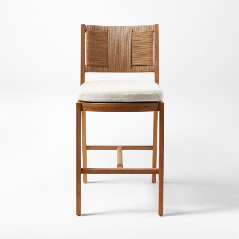 Roc Teak and Rattan Bar Stool with Ivory Sunbrella® Cushion - image 4 of 10