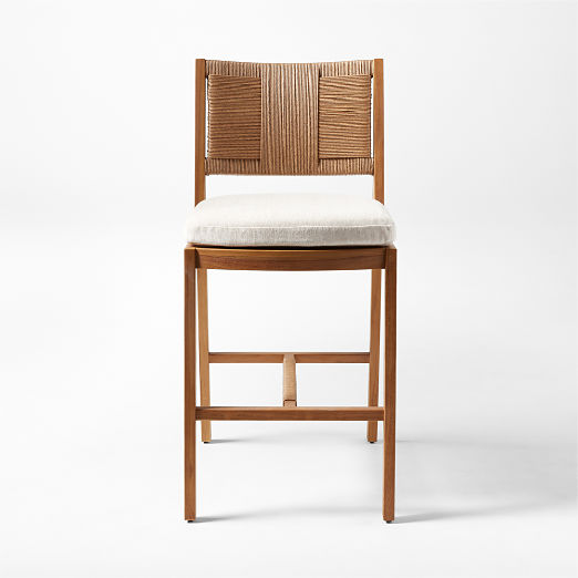 Roc Teak and Rattan Bar Stool with Ivory Sunbrella® Cushion