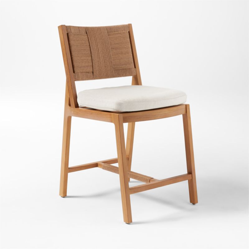 Roc Teak and Rattan Counter Stool with Ivory Sunbrella® Cushion - image 5 of 11