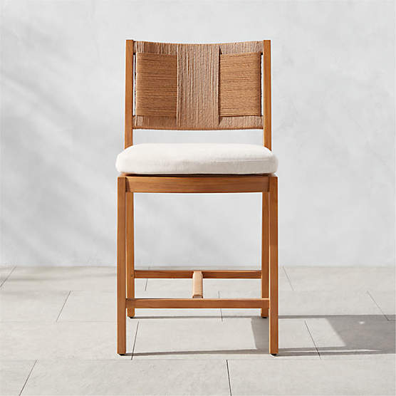 Roc Teak and Rattan Counter Stool with Ivory Sunbrella® Cushion