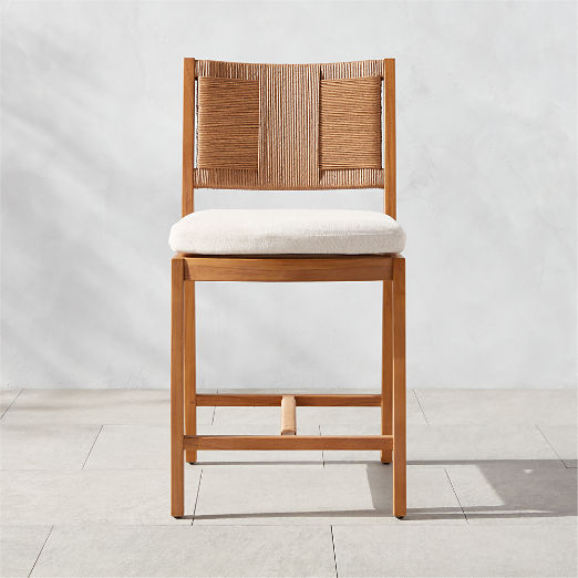 Roc Teak and Rattan Counter Stool with Ivory Sunbrella® Cushion by Ross Cassidy