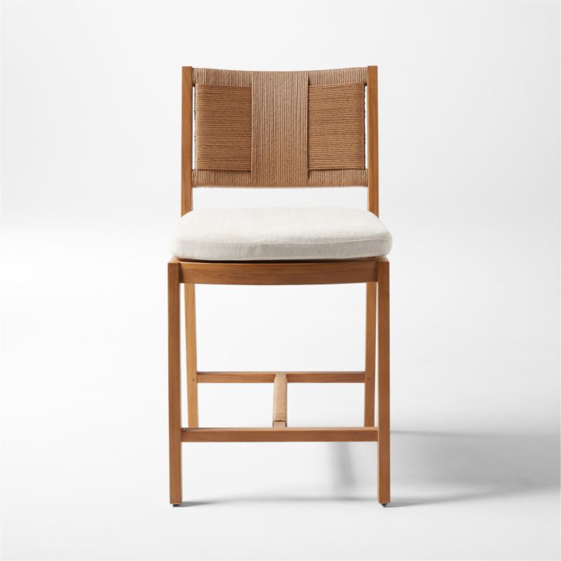 Roc Teak and Rattan Counter Stool with Ivory Sunbrella® Cushion - image 4 of 11