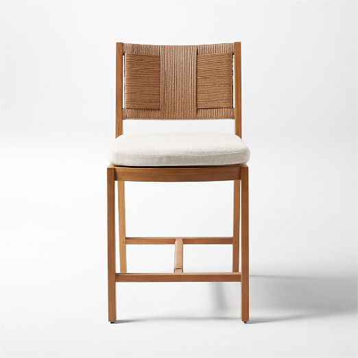 Roc Teak and Rattan Counter Stool with Ivory Sunbrella® Cushion