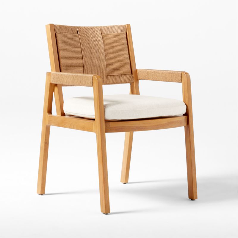 Roc Teak and Rattan Dining Armchair with Ivory Sunbrella® Cushion - image 7 of 12