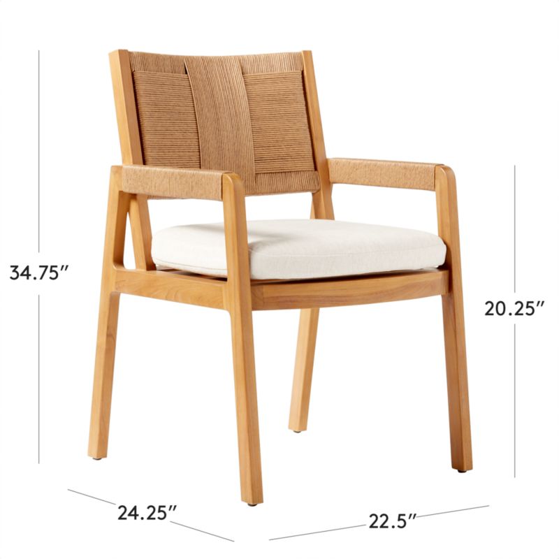 View Roc Teak and Rattan Dining Armchair with Ivory Sunbrella® Cushion - image 3 of 12