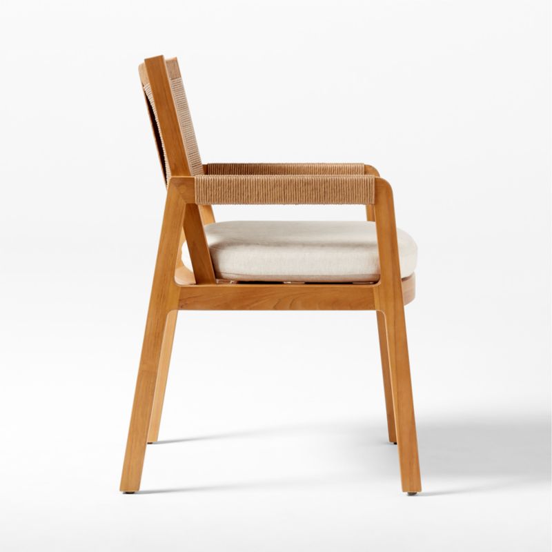 Roc Teak and Rattan Dining Armchair with Ivory Sunbrella® Cushion - image 8 of 12