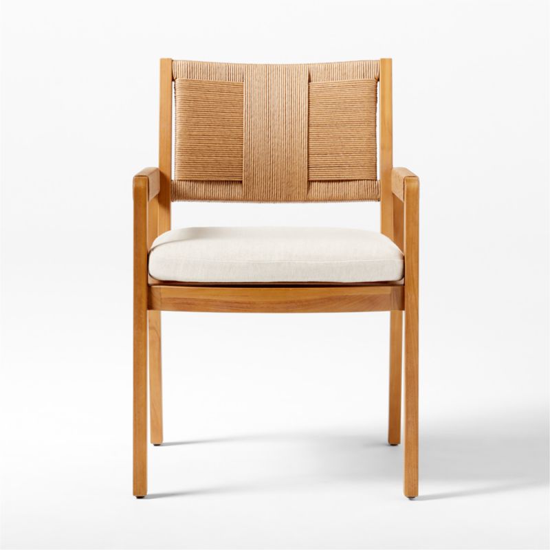 Roc Teak and Rattan Dining Armchair with Ivory Sunbrella® Cushion - image 6 of 12