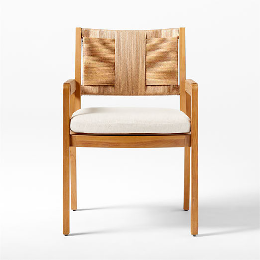 Roc Teak and Rattan Dining Armchair with Ivory Sunbrella® Cushion