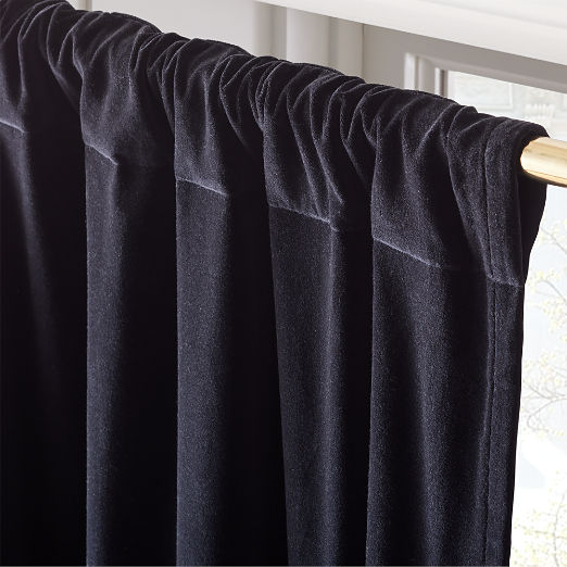 Black Organic Cotton Velvet Window Curtain Panel 48"x84''