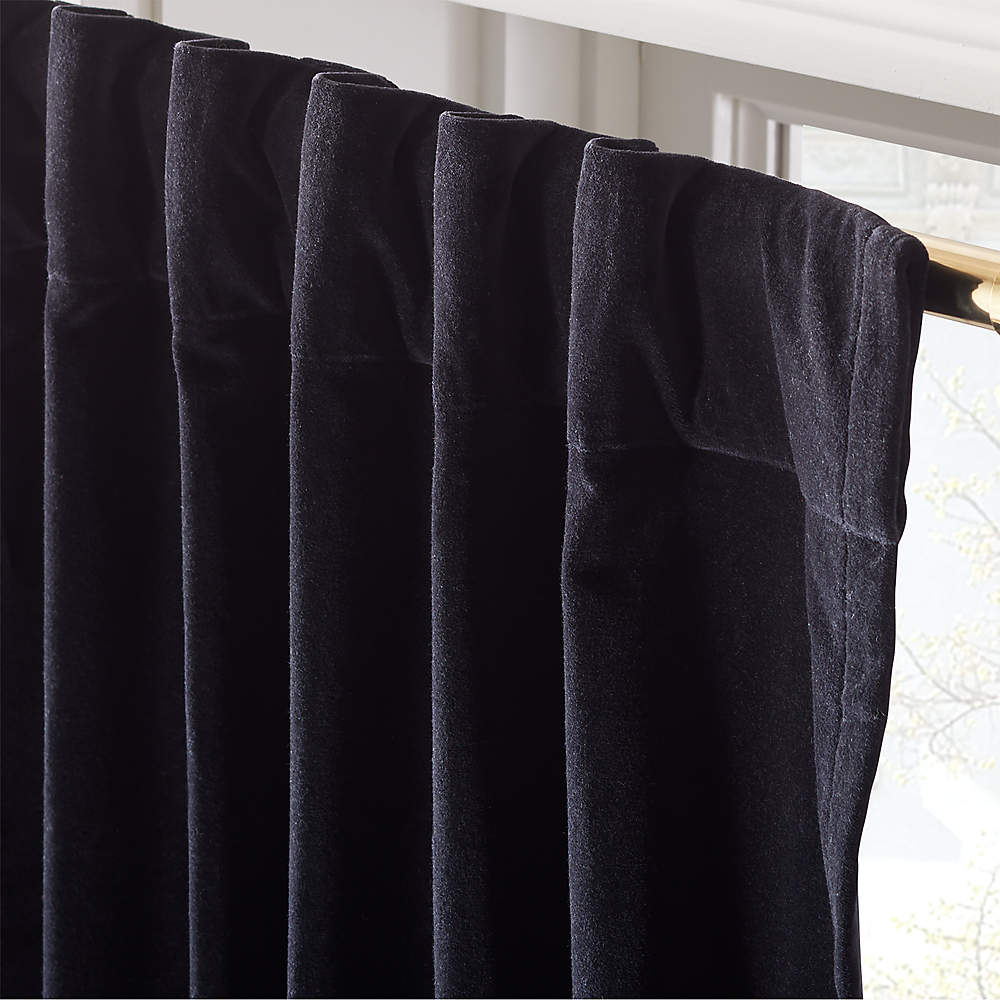 Black Organic Cotton Velvet Window Curtain Panel 48x108'' +