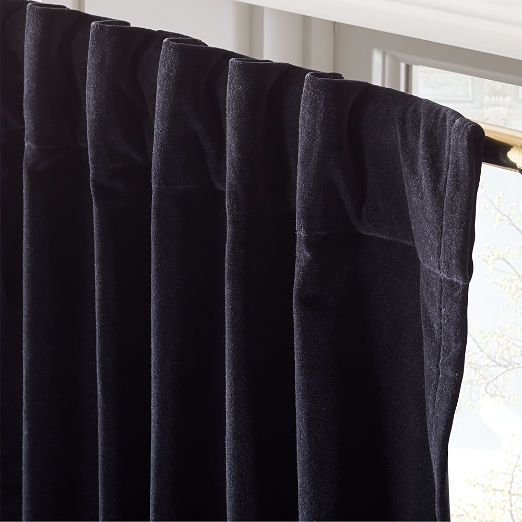 Black Organic Cotton Velvet Window Curtain Panel 48"x84''