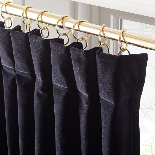 Black Organic Cotton Velvet Window Curtain Panel 48"x120''