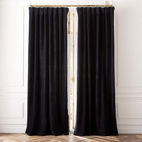 Black Organic Cotton Velvet Window Curtain Panel 48"x96''