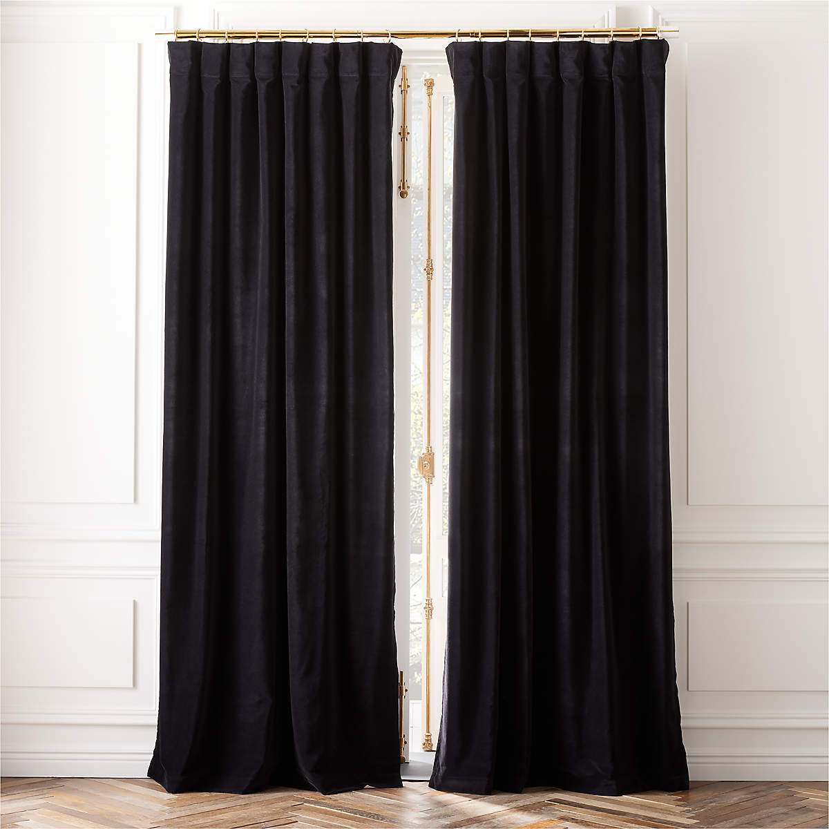 Black Organic Cotton Velvet Window Curtain Panel 48"x120'' + Reviews | CB2