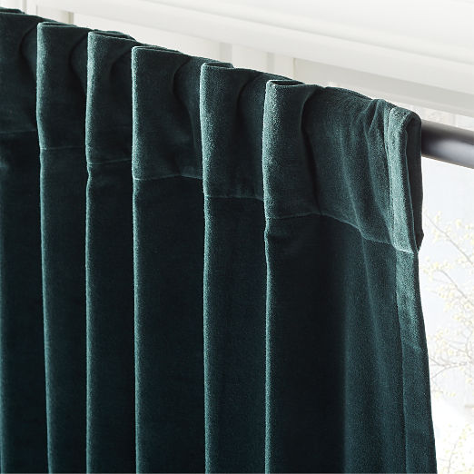 Dark Green Organic Cotton Velvet Window Curtain Panel 48"x84''