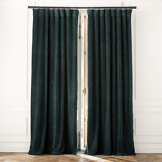 Dark Green Organic Cotton Velvet Window Curtain Panel 48"x120''