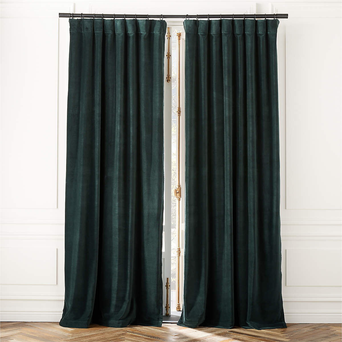 Dark Green Organic Cotton Velvet Window Curtain Panel 48"x96'' + Reviews CB2