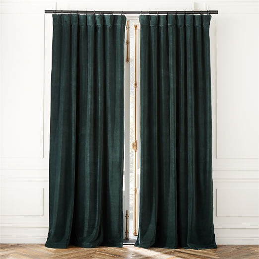 Dark Green Organic Cotton Velvet Window Curtain Panel 48"x108''