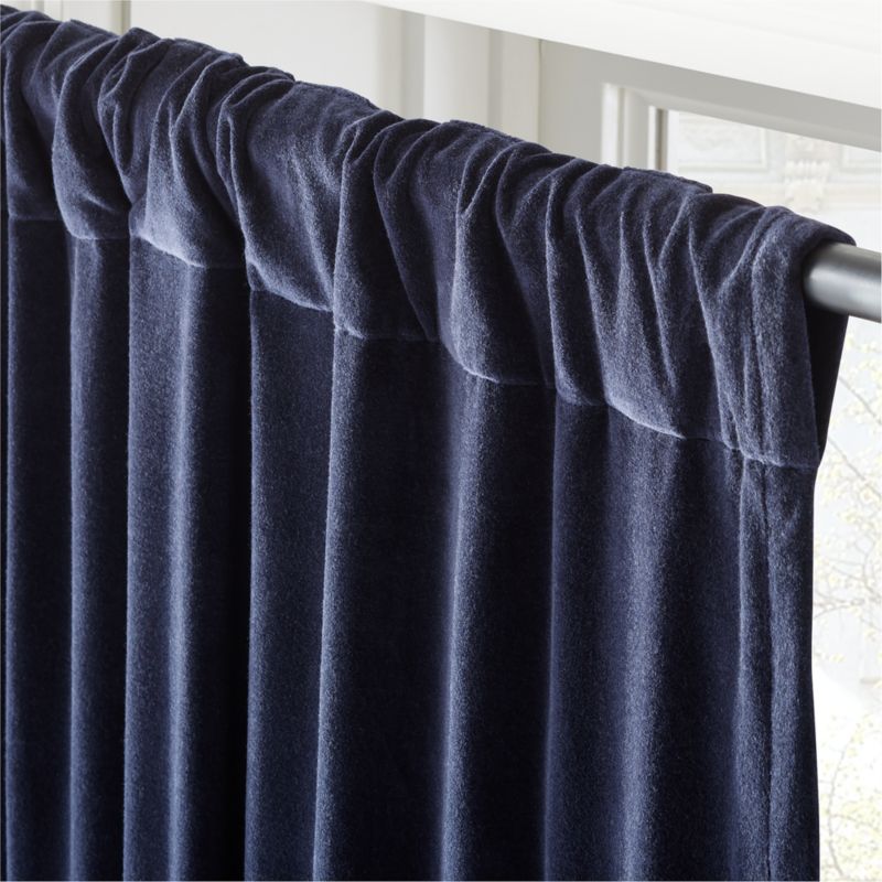 Midnight Blue Organic Cotton Velvet Window Curtain Panel 48