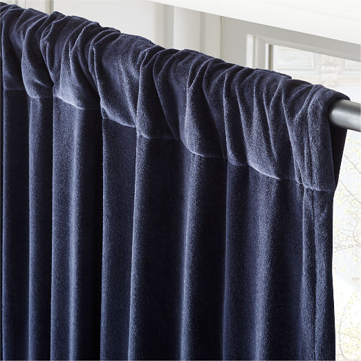 Midnight Blue Organic Cotton Velvet Window Curtain Panel 48"x84''