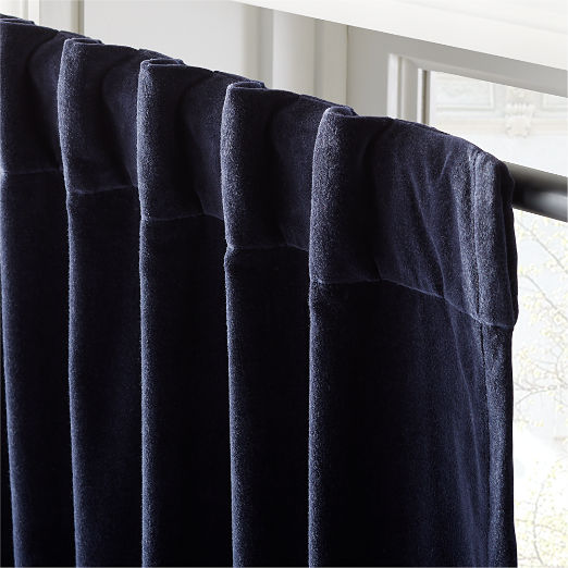 Midnight Blue Organic Cotton Velvet Window Curtain Panel 48"x84''