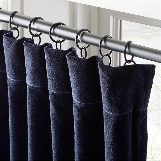 Midnight Blue Organic Cotton Velvet Window Curtain Panel 48"x84''