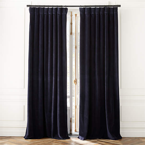 Dark Blue Organic Cotton Velvet Window Curtain Panel 48"x84''