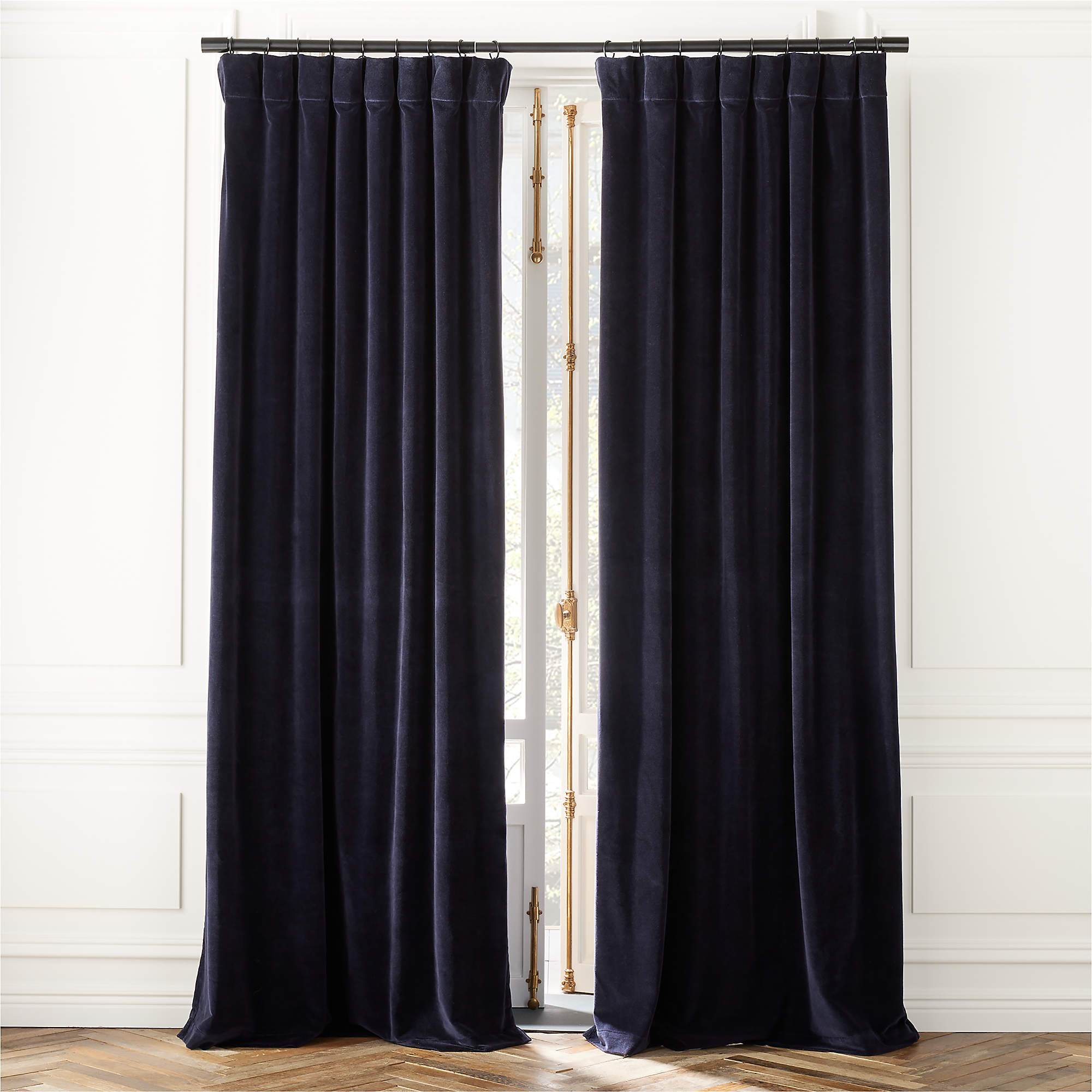 Midnight Blue Organic Cotton Velvet Window Curtain Panel 48