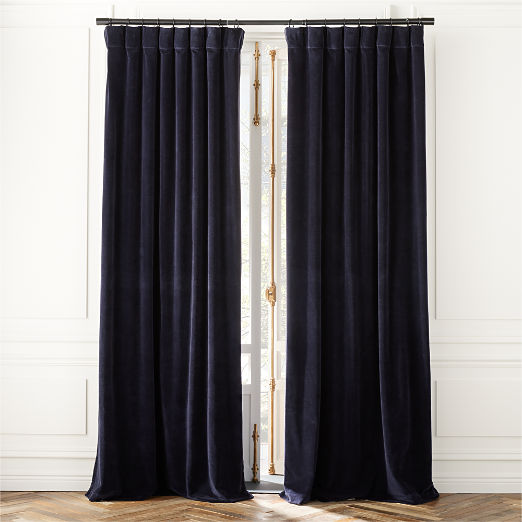 Dark Blue Organic Cotton Velvet Window Curtain Panel 48"x108''