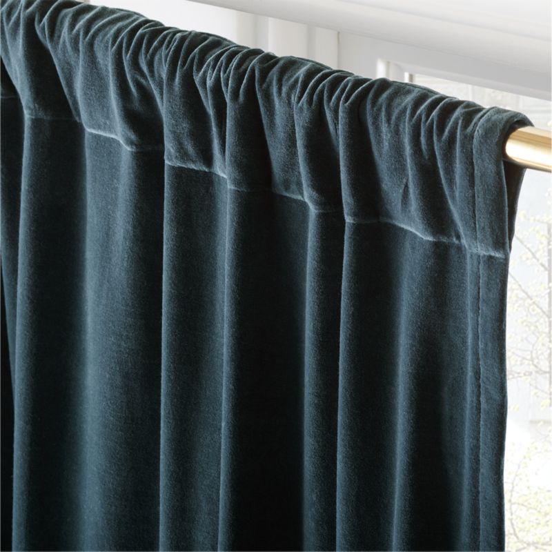 Dark Teal Organic Cotton Velvet Window Curtain Panel 48"x84'' - image 3 of 6