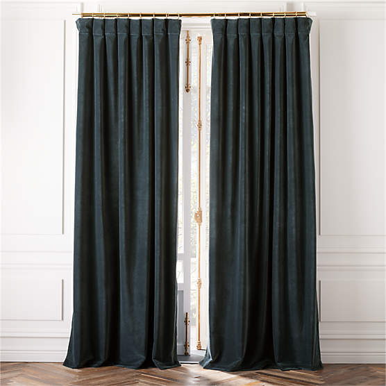 Dark Teal Organic Cotton Velvet Window Curtain Panel 48"x96''