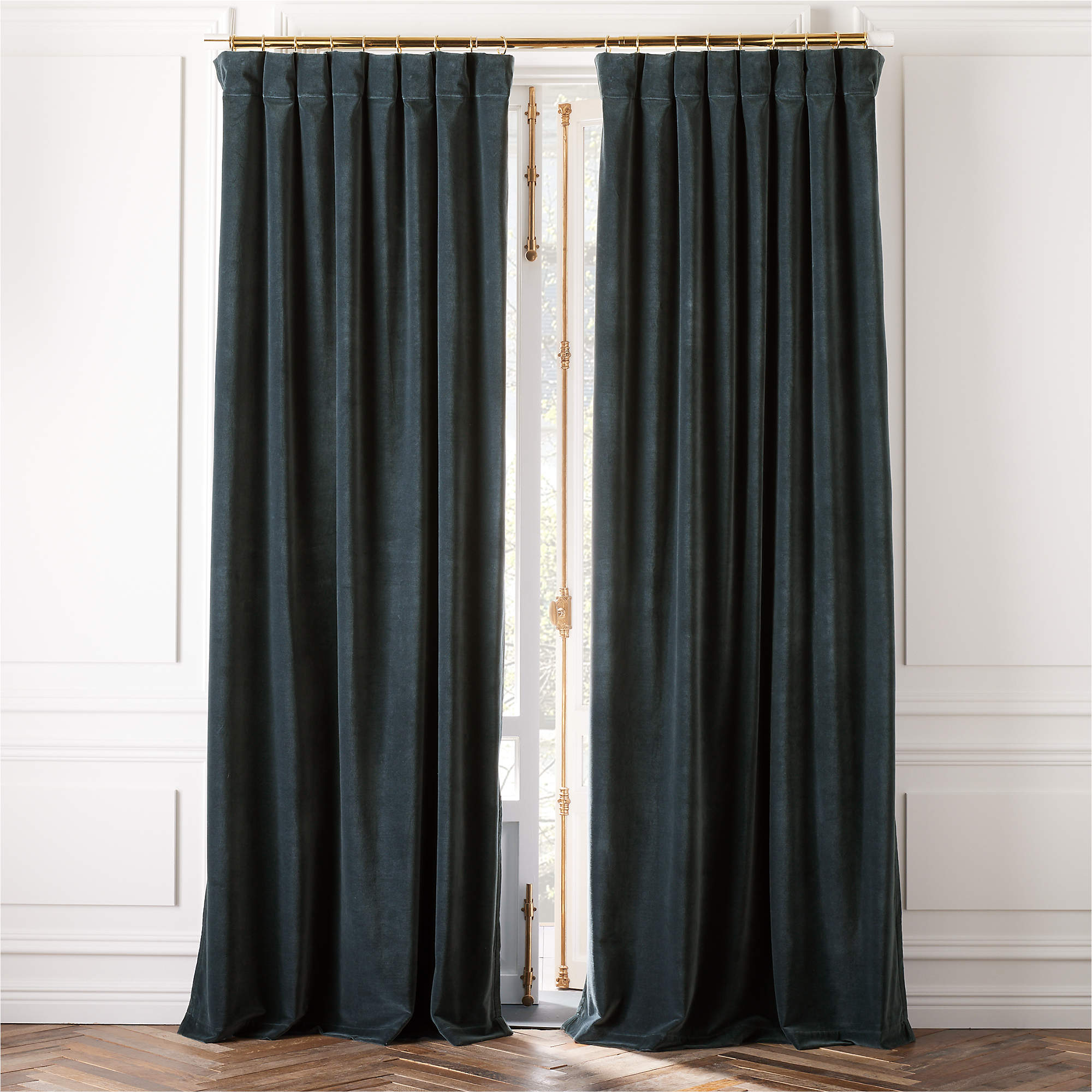 Dark Teal Organic Cotton Velvet Window Curtain Panel 48