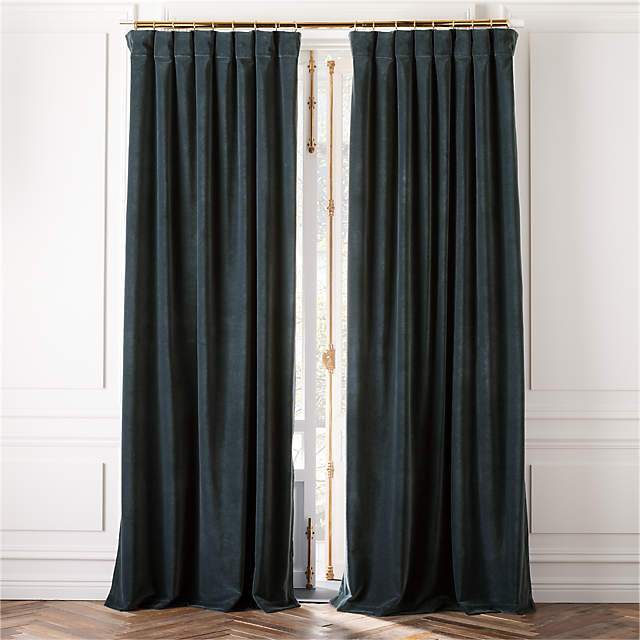 Dark Teal Organic Cotton Velvet Window Curtain Panel 48