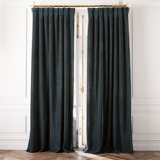 Dark Teal Organic Cotton Velvet Window Curtain Panel