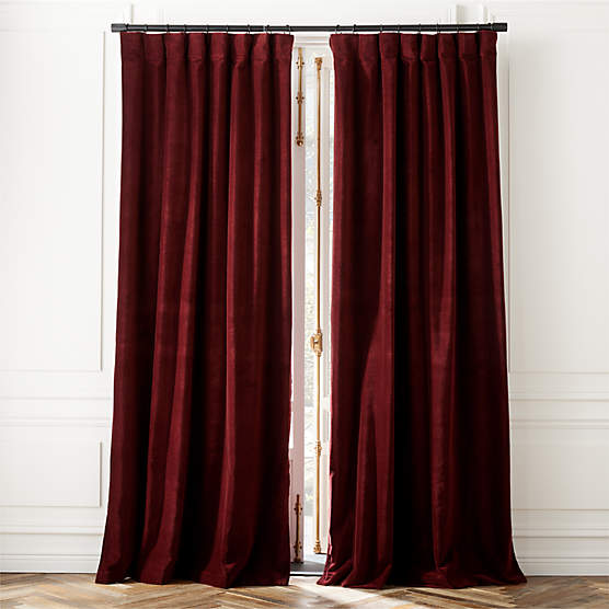 Red Organic Cotton Velvet Window Curtain Panel 48"x120''