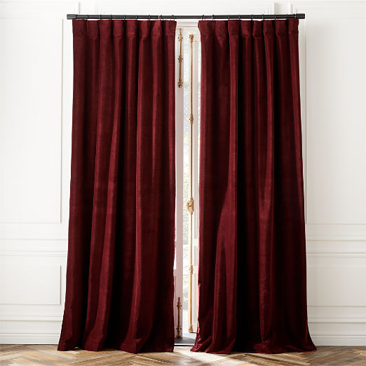 Red Organic Cotton Velvet Window Curtain Panel 48"x84''