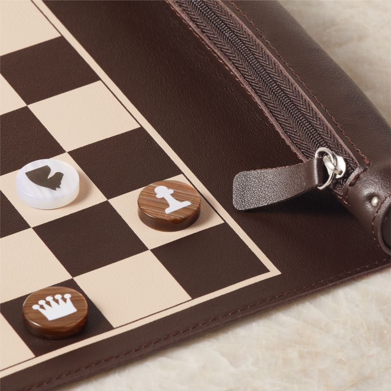 Voyage Brown Leather and Resin Travel Chess/Checkers Set - image 1 of 3