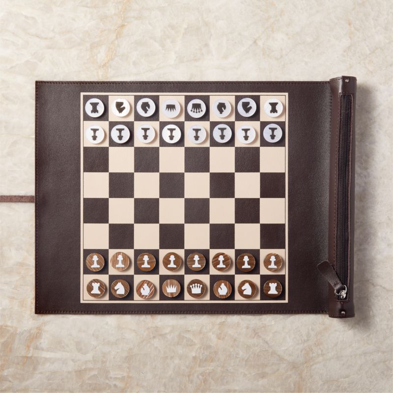 Voyage Brown Leather and Resin Travel Chess/Checkers Set - image 0 of 3