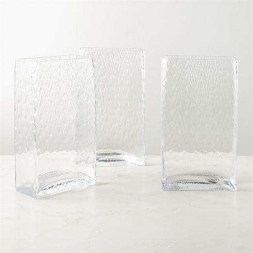 Vumi Rectangular Clear Patterned Glass Vase